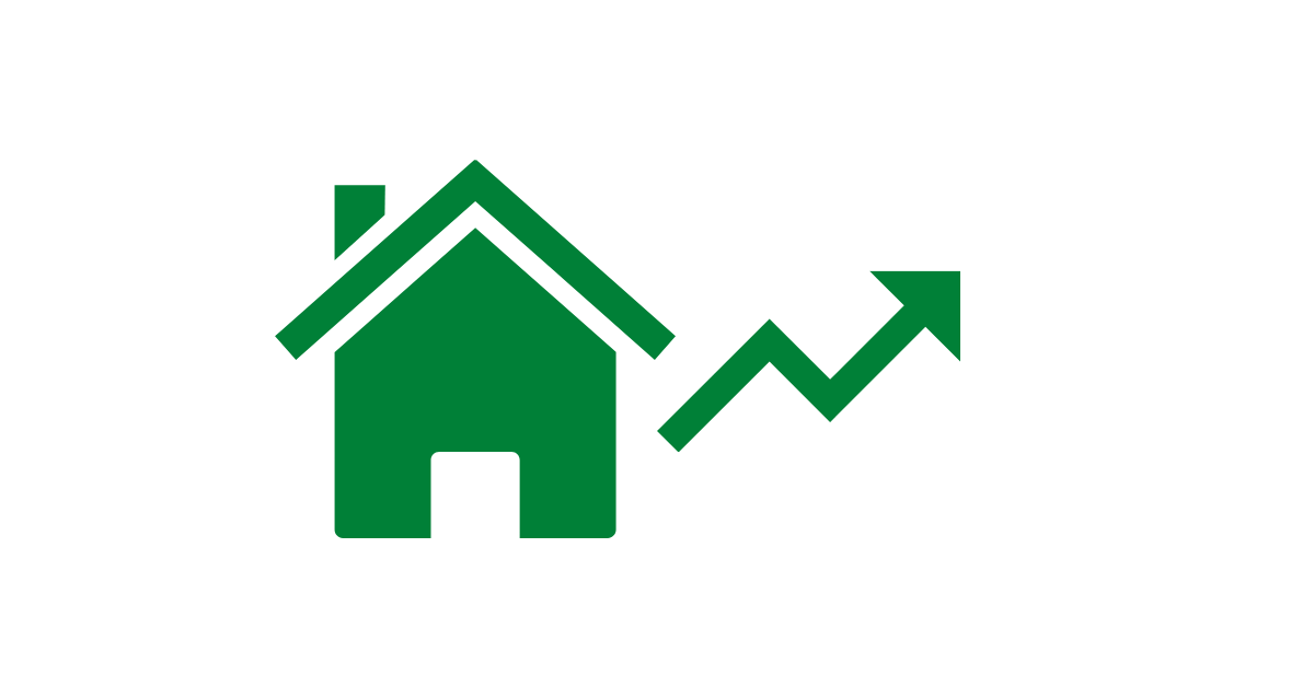 Image of a green house with an up arrow indicating rising rental costs