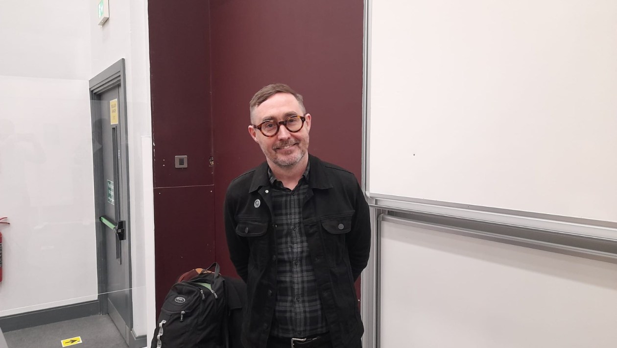 A photo of Eoin O Broin during a visit in Galway this week