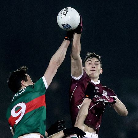 Mayo's Diarmuid O'Connor and Galway's fight for the ball in the National League Division 1 opener