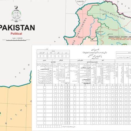 The Map of Pakistan and the latest census document in Urdu