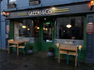 The storefront of Greens and Co, a vegan cafe in Galway
