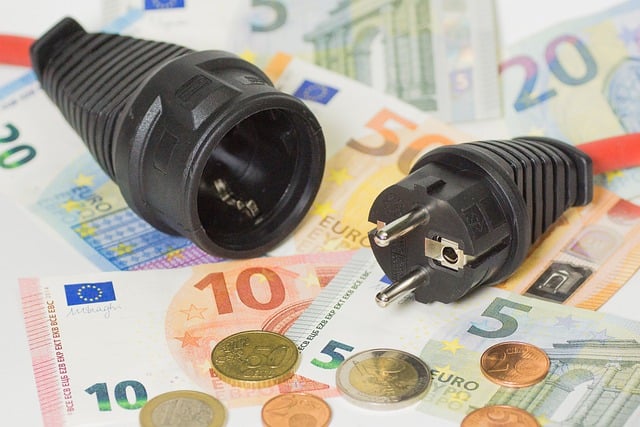 A charger cable laying on top of Euro bills and coins