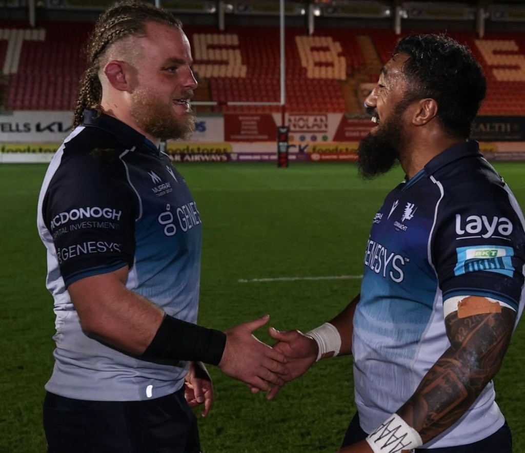 Connacht Rugby Bundee Aki alongside Finlay Bealham at Parc y Scarlets