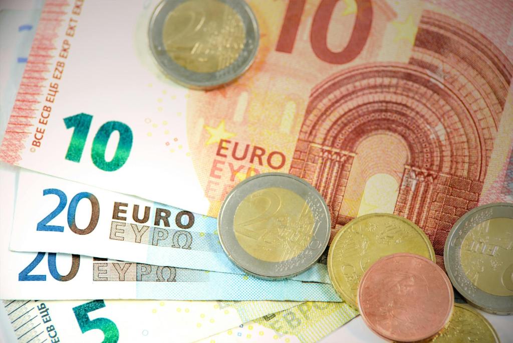 euro banknotes and coins