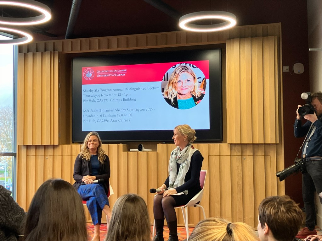 Former assistant to Harvey Weinstein, Zelda Perkins speaks at a University of Galway event.